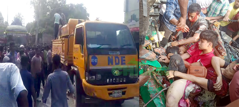 রাঙামাটি শহরে বাস চাপায় দুমড়েমুচড়ে গেছে সিএনজি;হতাহত-৬