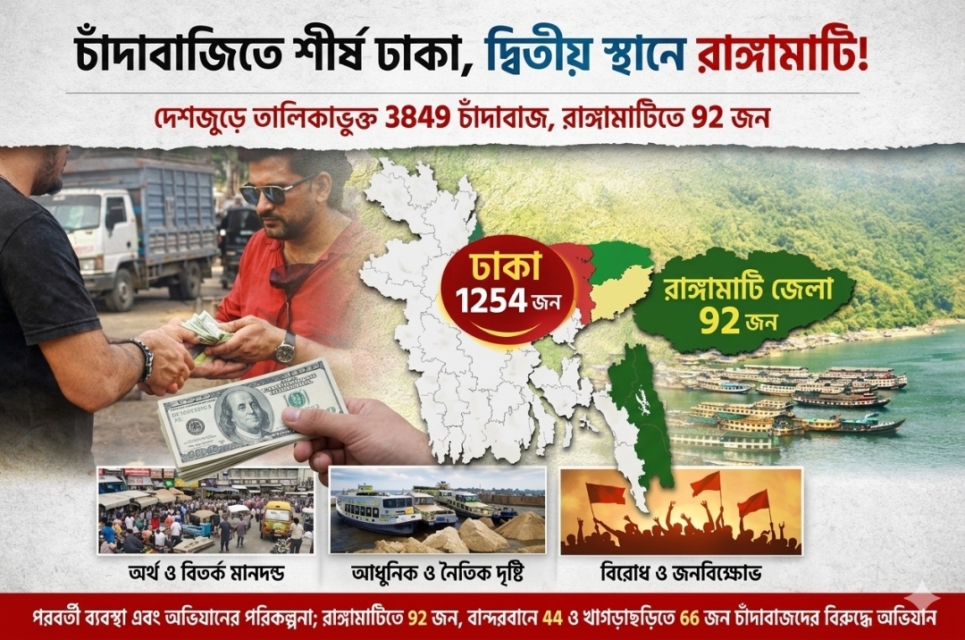 চাঁদাবাজিতে শীর্ষ স্থানে ঢাকা, ২য় স্থানে রাঙ্গামাটি