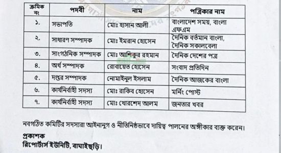 বাঘাইছড়িতে রিপোর্টার্স ইউনিটি গঠন, সভাপতি হাসান সম্পাদক ইমরান