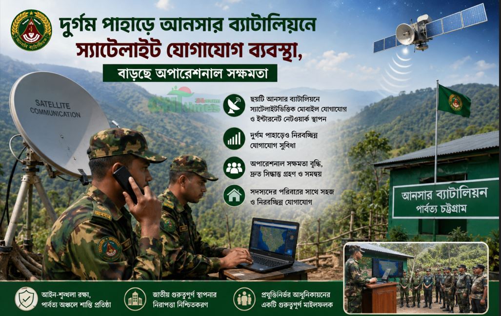 দুর্গম পাহাড়ে আনসার ব্যাটালিয়নে স্যাটেলাইট যোগাযোগ ব্যবস্থা, বাড়ছে অপারেশনাল সক্ষমতা